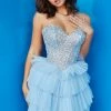 Jovani 09663 Short Pleated Layered A Line Formal Cocktail Dress Crystal Rhinestone Bodice Gown Prom Dresses