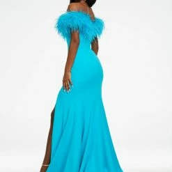 Ashleylauren Ashley Lauren 11099 Prom Dress Off The Shoulder Feathers Train Left Leg Slit Pageant Gown