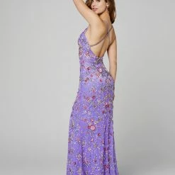 Primavera Couture 3073 Long Beaded Floral Print Prom Dress Evening Gown Side Slit