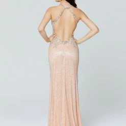 In Stock Primavera Couture 3409 Size 2 Blush Embellished High Neck Prom Dress Slit Beaded Long 16 In Stock Primavera Couture 3409 Size 2 Blush Embellished High Neck Prom Dress Slit Beaded Long