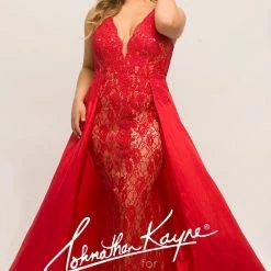 In Stock Long Sleeve Dresses Johnathan Kayne Sydney's Closet JK 2016 Size 18 Plus Size Lace Prom Dress Evening Gown