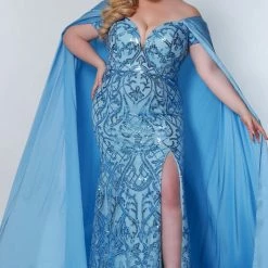 Sequin Dresses Johnathan Kayne For Sydney's Closet JK2211 Prom Dress Pageant Gown With Cape JK 2211