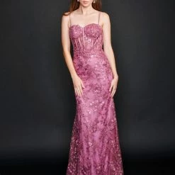 Mermaid Dresses Nina Canacci 6556 Long Mermaid Prom Pageant Gown Sheer Lace Corset Dress Train