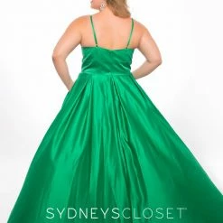 Discontinued Ballgown Dresses Sydneys Closet SC 7270 V Neckline Long A Line Plus Size Prom Dress Evening Gown