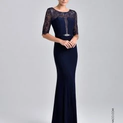 In Stock Nina Canacci M218 Long Sheer Lace Long Sleeve Formal Evening Dress Fit Flare