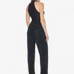 Ashleylauren Ashley Lauren 1434 Fully Beaded Sequins Halter Top Jumpsuit High Neckline Straight Legs 55 Ashleylauren Ashley Lauren 1434 Fully Beaded Sequins Halter Top Jumpsuit High Neckline Straight Legs