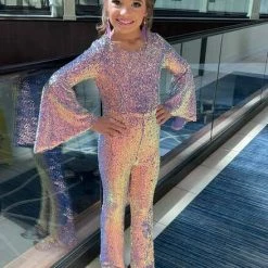 In Stock Jumpsuits & Rompers Marc Defang K8004 Size 14 Kids Sequin Bell Sleeve Jumpsuit Overskirt Pageant Fun Fashion
