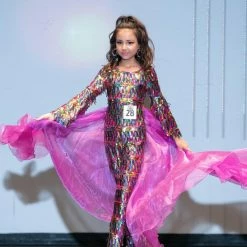 Marc Defang 5010L Long Sequin Bell Sleeve Jumpsuit Overskirt Girls Fun Fashion