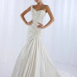 In Stock Impression Bridal 10092 One Strap Fit And Flare Mermaid Wedding Gown Size 2 Ivory