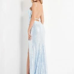 In Stock Backless Dresses Jovani 1012 Size 0 White Sequin Fitted Formal Prom Dress Slit Pageant Backless Floral Bodice