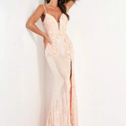 In Stock Jovani 1012 Raspberry Prom Dress Size 2 Sequin Fitted Formal Slit Pageant Backless Floral Bodice