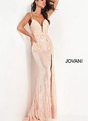 Backless Dresses Jovani 1012 Prom Dress Long Sequin Floral Appliques Pageant Gown Slit Backless