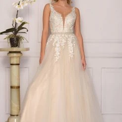 Ballgown Dresses Dave & Johnny 10246 Long Lace A Line Ballgown Prom Dress Bridal Gown