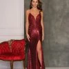 Backless Dresses Dave & Johnny 10284 Long Sequin Floral Applique Prom Dress Slit Formal Corset Backless
