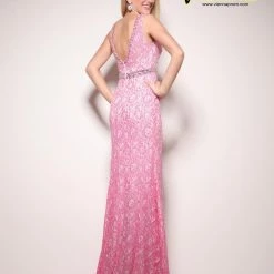 In Stock Vienna 1034 Size 6 Pink Long Lace Prom Dress Pageant Gown Crystal CLEARANCE