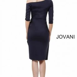 Long Sleeve Dresses Jovani 1035 Short Off The Shoulder Cocktail Dress Three Quarter Sleeves