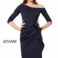 Long Sleeve Dresses Jovani 1035 Short Off The Shoulder Cocktail Dress Three Quarter Sleeves