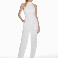 Ashleylauren Ashley Lauren 1434 Fully Beaded Sequins Halter Top Jumpsuit High Neckline Straight Legs 54 Ashleylauren Ashley Lauren 1434 Fully Beaded Sequins Halter Top Jumpsuit High Neckline Straight Legs