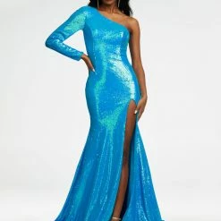 Ashleylauren Ashley Lauren 11026 Prom Dress One Shoulder Sequin Pageant Gown Slit