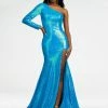 In Stock Ashley Lauren 11026 Size 4 Neon Blue Prom Dress One Shoulder Sequin Pageant Gown Slit