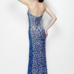 In Stock Primavera Couture 1104 Blue Size 8, 10 Sequin Fitted Strapless Slit Dress Formal Gown