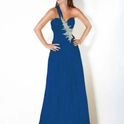 In Stock CLEARANCE Jovani 111042 Size 14 Royal Long One Shoulder Formal Prom Dress A Line Gown