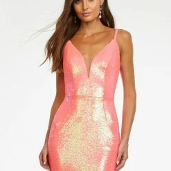 Ashleylauren Backless Dresses Ashley Lauren 11108 Long Fitted Sequin Mermaid Prom Dress Pageant V Neck