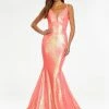 In Stock Backless Dresses Ashley Lauren 11108 Size 12 Long Fitted Sequin Mermaid Prom Dress Pageant V Neck Coral