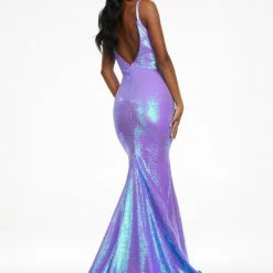 In Stock Backless Dresses Ashley Lauren 11108 Size 12 Long Fitted Sequin Mermaid Prom Dress Pageant V Neck Coral