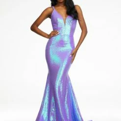 Ashleylauren Backless Dresses Ashley Lauren 11108 Long Fitted Sequin Mermaid Prom Dress Pageant V Neck