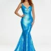 In Stock Backless Dresses Ashley Lauren 11108 Size 12 Neon Blue Long Fitted Sequin Mermaid Prom Dress Pageant V Neck
