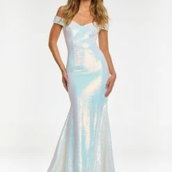 Ashleylauren Ashley Lauren 11109 Neon Off The Shoulder Sequin Prom Dress Pageant Gown