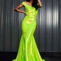Ashleylauren Ashley Lauren 11109 Neon Off The Shoulder Sequin Prom Dress Pageant Gown