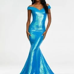 Ashleylauren Ashley Lauren 11109 Neon Off The Shoulder Sequin Prom Dress Pageant Gown