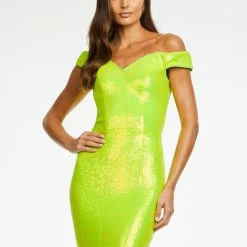 In Stock Ashley Lauren 11109 Size 16 Neon Off The Shoulder Sequin Prom Dress Pageant Gown