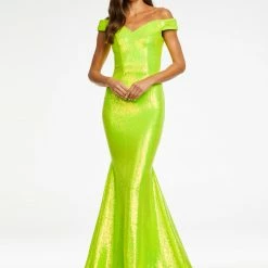 In Stock Ashley Lauren 11109 Size 16 Neon Off The Shoulder Sequin Prom Dress Pageant Gown