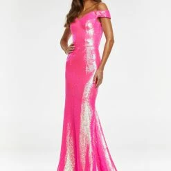 In Stock Ashley Lauren 11109 Size 16 Neon Off The Shoulder Sequin Prom Dress Pageant Gown
