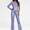 Ashleylauren Ashley Lauren 11110 Long Sequin Bell Sleeve Pageant Jumpsuit One Shoulder Jumpsuits & Rompers