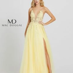 Mac Duggal 11125 Long Sheer 3d Floral Applique A Line Prom Dress Sheer Slit