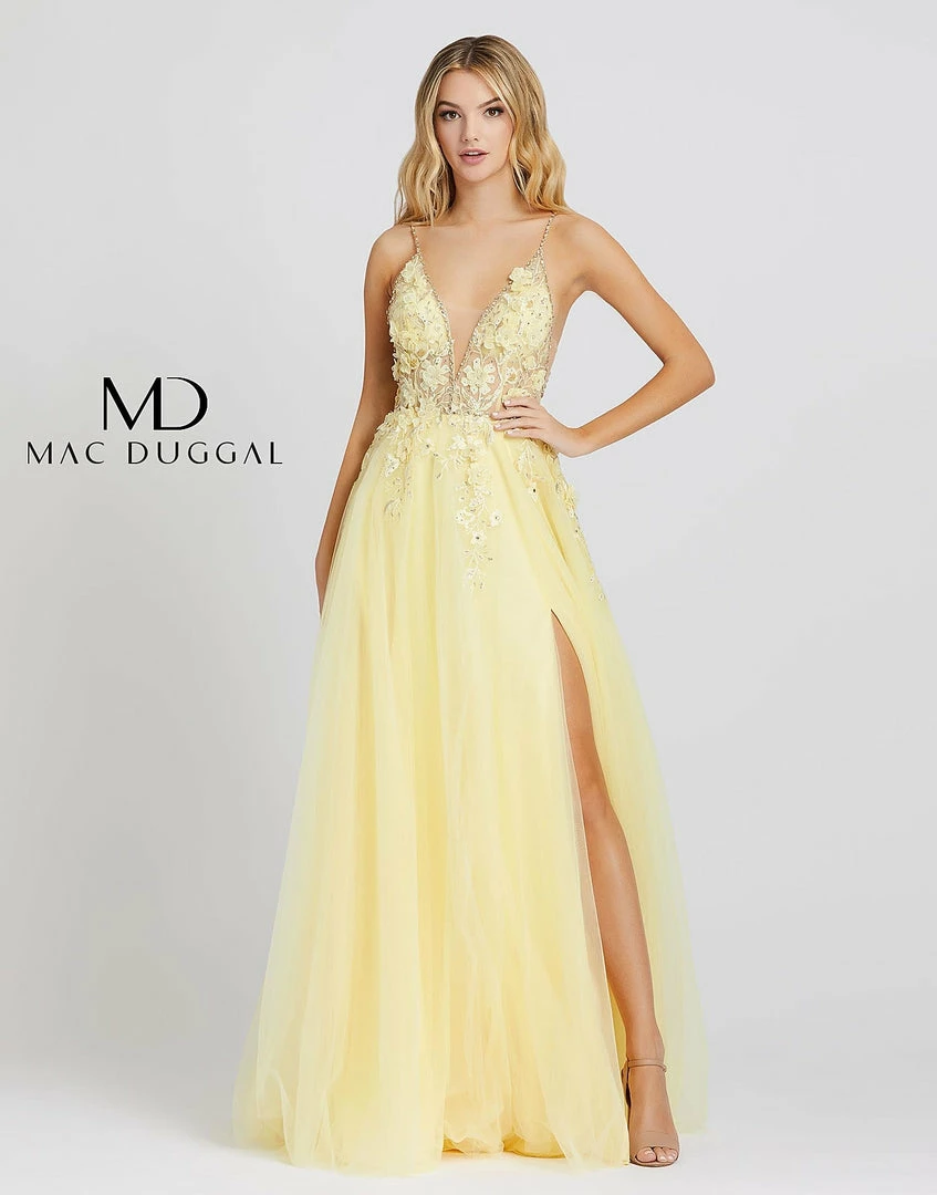 Mac Duggal 11125 Long Sheer 3d Floral Applique A Line Prom Dress Sheer Slit 3 Mac Duggal 11125 Long Sheer 3d Floral Applique A Line Prom Dress Sheer Slit