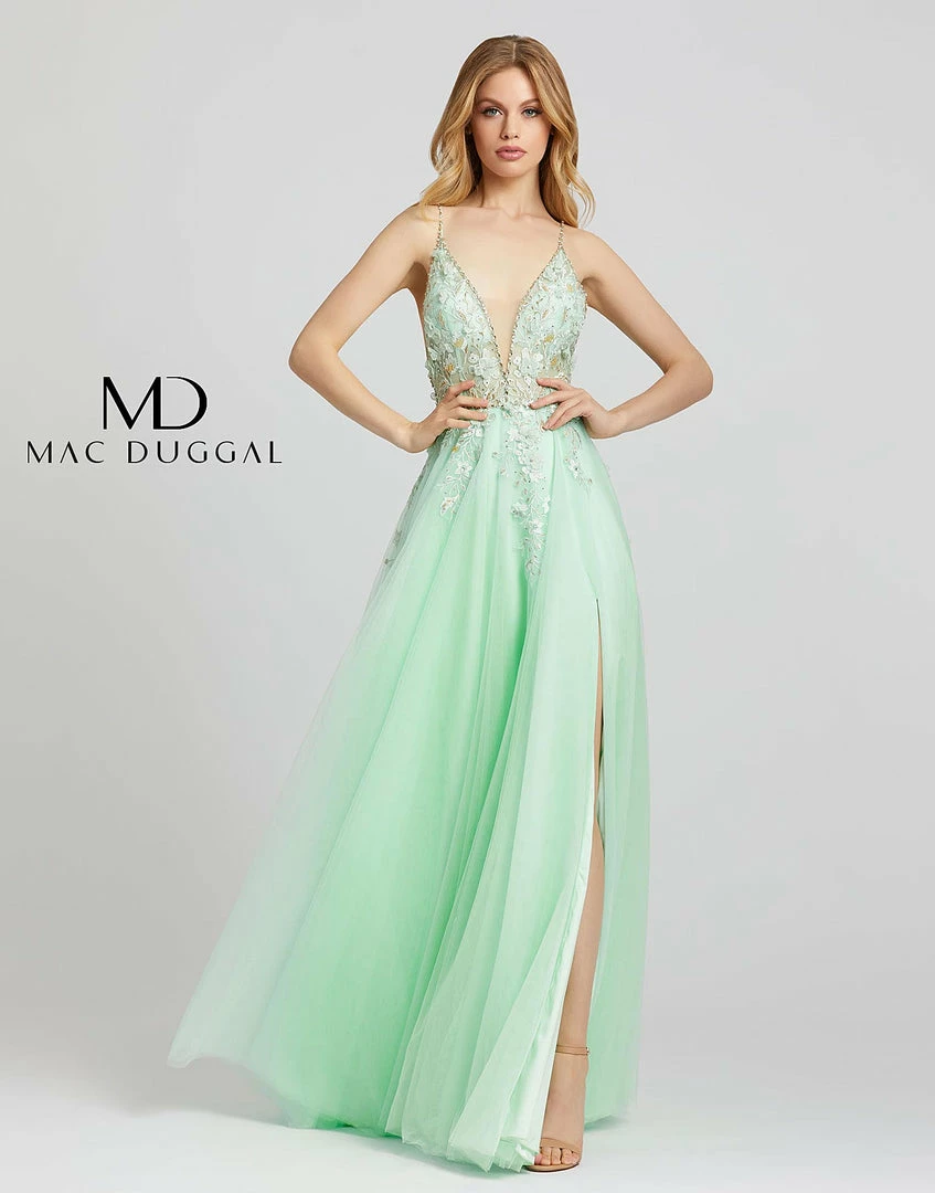 Mac Duggal 11125 Long Sheer 3d Floral Applique A Line Prom Dress Sheer Slit 9 Mac Duggal 11125 Long Sheer 3d Floral Applique A Line Prom Dress Sheer Slit