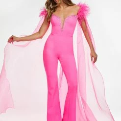 Ashleylauren Ashley Lauren 11139 Off Shoulder Jumpsuit With Organza Cape Pageant Wear