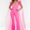 Ashleylauren Ashley Lauren 11139 Off Shoulder Jumpsuit With Organza Cape Pageant Wear
