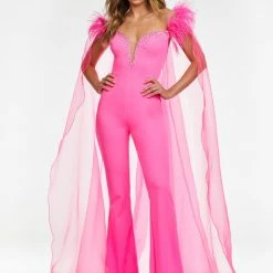 Ashleylauren Ashley Lauren 11139 Off Shoulder Jumpsuit With Organza Cape Pageant Wear
