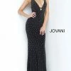 Jovani 1114 Long Fitted Jersey Flared Prom Dress Crystal Embellishments Tie Back