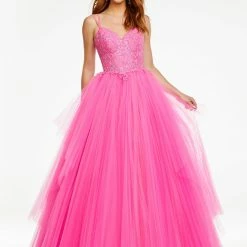 In Stock Ashley Lauren 11146 Size 6 Long Pleated Tulle Ball Gown Lace Prom Dress Pageant Gown