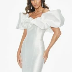 Ashleylauren Ashley Lauren 11057 Off The Shoulder Mikado Prom Dress With Oversized Ruffles
