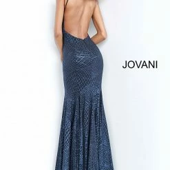 Jovani 1120 Long Stretch Fitted Glitter Prom Dress V Neck Backless Evening Gown Mermaid Dresses