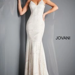 Jovani 1120 Long Stretch Fitted Glitter Prom Dress V Neck Backless Evening Gown Mermaid Dresses
