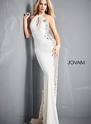 Backless Dresses Jovani 1126 Long Fitted High Neck Jersey Sheer Cut Glass Prom Dress Formal